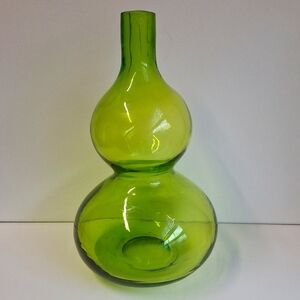 Hand Blown Green Glass Bottle Vase 10.5"
